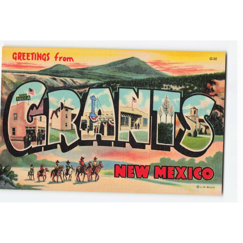 Vtg Greetings from Grants New Mexico Linen Postcard G-30 Route 66 J.R. Willis